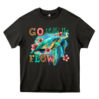 Asphalt go with the flow floral turtle Heavy Core Tee - Jasminsmagicworld