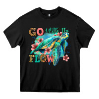 Black go with the flow floral turtle Heavy Core Tee - Jasminsmagicworld