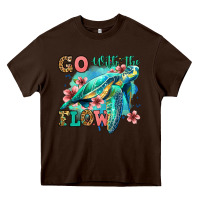 Go With The Flow Floral Turtle Heavy Core Tee | Teevron
