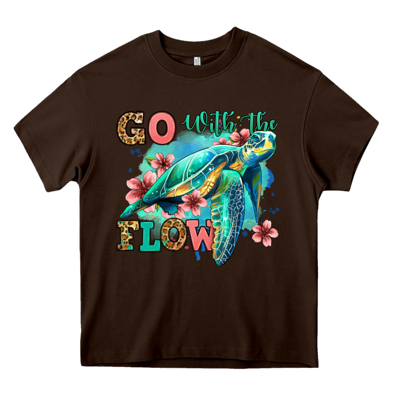 Go With The Flow Floral Turtle Heavy Core Tee by Jasminsmagicworld | Teevron