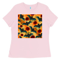 Bubblegum Pink halloween bat and roses seamless pattern Ladies Tee - BundleAndBundleShop