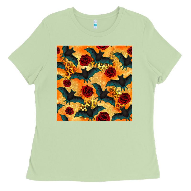 Halloween Bat And Roses Seamless Pattern Ladies Tee by BundleAndBundleShop | Teevron