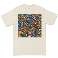 Bone American Flag Horseshoe Deamless Pattern Premium Tee - BundleAndBundleShop