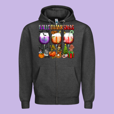 Hallothanksmas Zipper Hoodie Designed By Texasbilliewilder