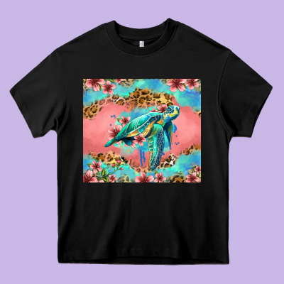 Floral Turtle Heavy Core Tee Designed By Jasminsmagicworld
