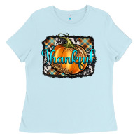Baby Blue Thankful Pumpkin Ladies Tee - Artiststas