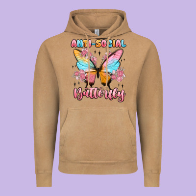 Anti Social Butterfly Vintage Hoodie Designed By Maliassmallbusiness
