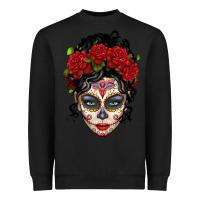 Black mexican sugar skull messy bun woman Heavyweight Sweatshirt - LillyAllenDesigns