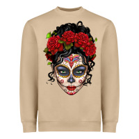 Mushroom mexican sugar skull messy bun woman Heavyweight Sweatshirt - LillyAllenDesigns