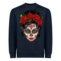 Navy mexican sugar skull messy bun woman Heavyweight Sweatshirt - LillyAllenDesigns
