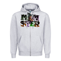 Heather Grey Momster with witch Zipper Hoodie - NancyCooperArtShop