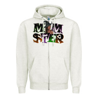 Oatmeal Heather Momster with witch Zipper Hoodie - NancyCooperArtShop