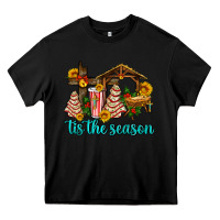Black tis the seasin with christmas cake abd jesus Heavy Core Tee - AdoDesignShop