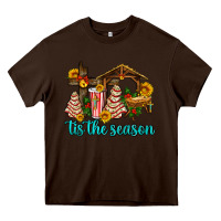 Chocolate Brown tis the seasin with christmas cake abd jesus Heavy Core Tee - AdoDesignShop