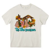 Cream tis the seasin with christmas cake abd jesus Heavy Core Tee - AdoDesignShop