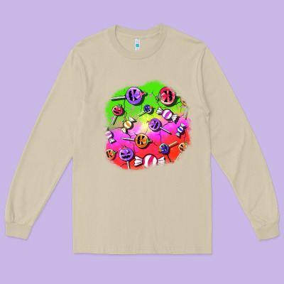 Halloween Candy  Patches Long Sleeve Tee Designed By Bundleandbundleshop