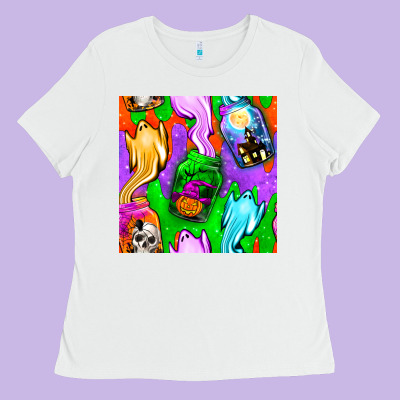 Halloween Jar With Ghost Seamless Pattern Ladies Tee Designed By Bundleandbundleshop