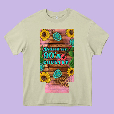 Raised 90's Country Guitar Cactus Sunflower's 12 Oz Can Cooler  (slim) Heavy Core Tee Designed By Artiststas