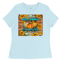 Baby Blue hello pumpkin season tumbler Ladies Tee - Artiststas
