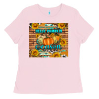Bubblegum Pink hello pumpkin season tumbler Ladies Tee - Artiststas