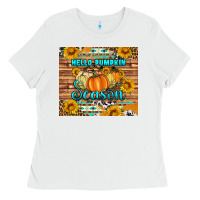 White hello pumpkin season tumbler Ladies Tee - Artiststas