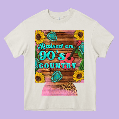 Raised 90's Country Guitar Cactus Sunflower's 12 Oz Can Cooler (regula Heavy Core Tee Designed By Artiststas