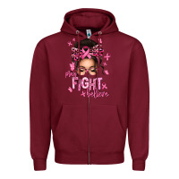 Burgundy pray fight believe breast cancer afro messy bun Zipper Hoodie - texasbilliewilder