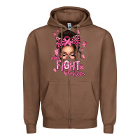 Pray Fight Believe Breast Cancer Afro Messy Bun Zipper Hoodie | Teevron