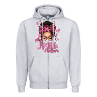 Heather Grey pray fight believe breast cancer afro messy bun Zipper Hoodie - texasbilliewilder