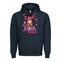 Navy pray fight believe breast cancer afro messy bun Zipper Hoodie - texasbilliewilder