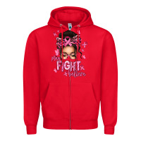 Red pray fight believe breast cancer afro messy bun Zipper Hoodie - texasbilliewilder