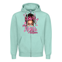 Seafoam pray fight believe breast cancer afro messy bun Zipper Hoodie - texasbilliewilder
