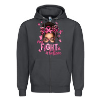 Smoke pray fight believe breast cancer afro messy bun Zipper Hoodie - texasbilliewilder