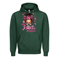 Sports Green pray fight believe breast cancer afro messy bun Zipper Hoodie - texasbilliewilder