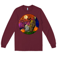 Burgundy halloween round Long Sleeve Tee - BundleAndBundleShop