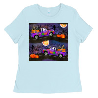 Baby Blue halloween spooky truck seamless pattern Ladies Tee - BundleAndBundleShop
