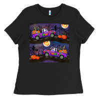 Black halloween spooky truck seamless pattern Ladies Tee - BundleAndBundleShop