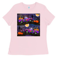 Bubblegum Pink halloween spooky truck seamless pattern Ladies Tee - BundleAndBundleShop