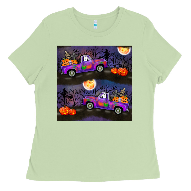 Halloween Spooky Truck Seamless Pattern Ladies Tee by BundleAndBundleShop | Teevron