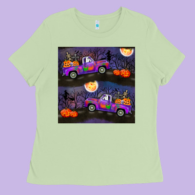 Halloween Spooky Truck Seamless Pattern Ladies Tee Designed By Bundleandbundleshop