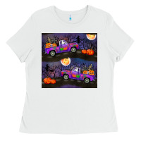 White halloween spooky truck seamless pattern Ladies Tee - BundleAndBundleShop