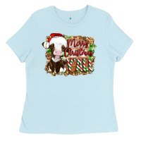 Baby Blue merry christmas y'all cow Ladies Tee - Artiststas