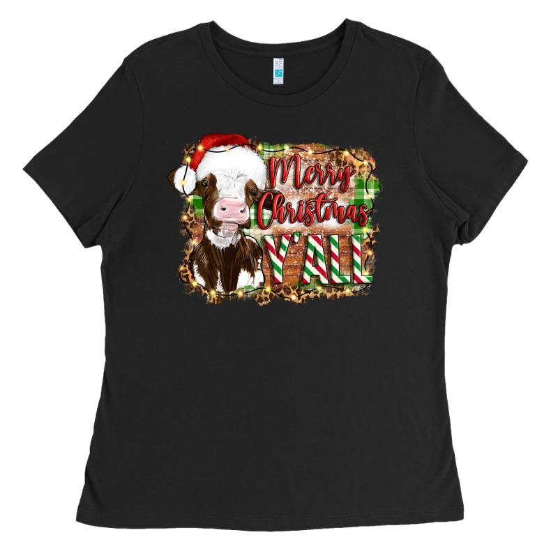 Merry Christmas Y'all Cow Ladies Tee by Artiststas | Teevron