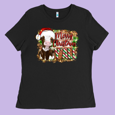 Merry Christmas Y'all Cow Ladies Tee Designed By Artiststas