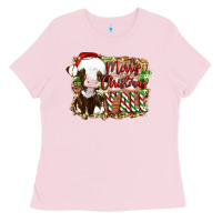 Bubblegum Pink merry christmas y'all cow Ladies Tee - Artiststas