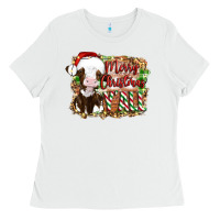White merry christmas y'all cow Ladies Tee - Artiststas