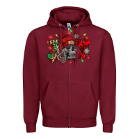 Burgundy Christmas Joy skeleton Zipper Hoodie - NancyCooperArtShop