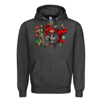 Charcoal Heather Christmas Joy skeleton Zipper Hoodie - NancyCooperArtShop
