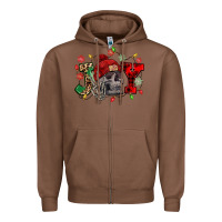 Chestnut Christmas Joy skeleton Zipper Hoodie - NancyCooperArtShop