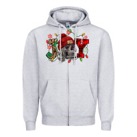 Heather Grey Christmas Joy skeleton Zipper Hoodie - NancyCooperArtShop